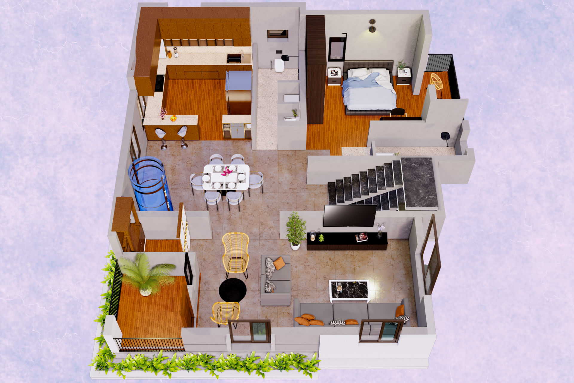 First floor layout of luxury villa with master suite and family living area