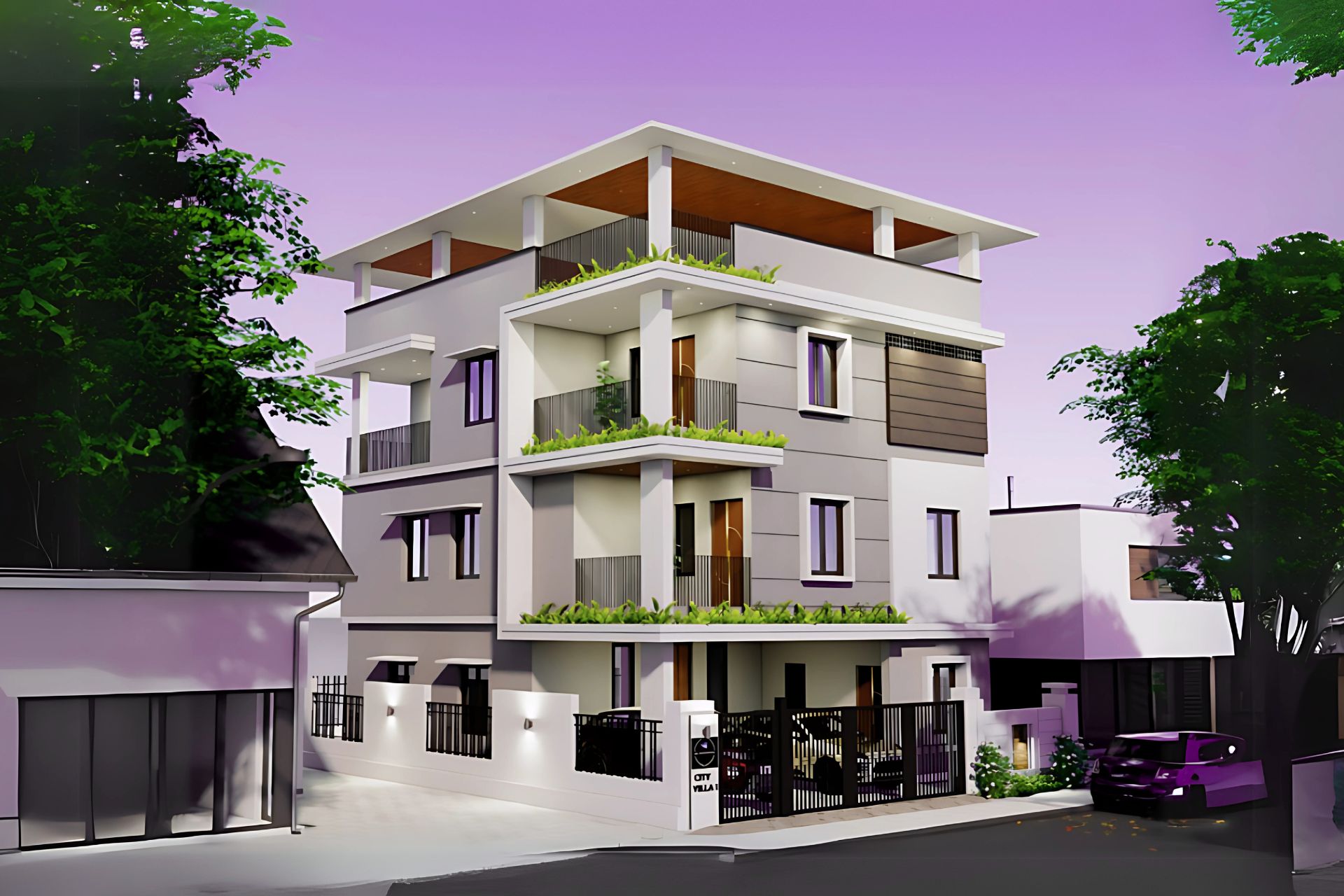 Luxury villa exterior view with modern architecture in Mangalore